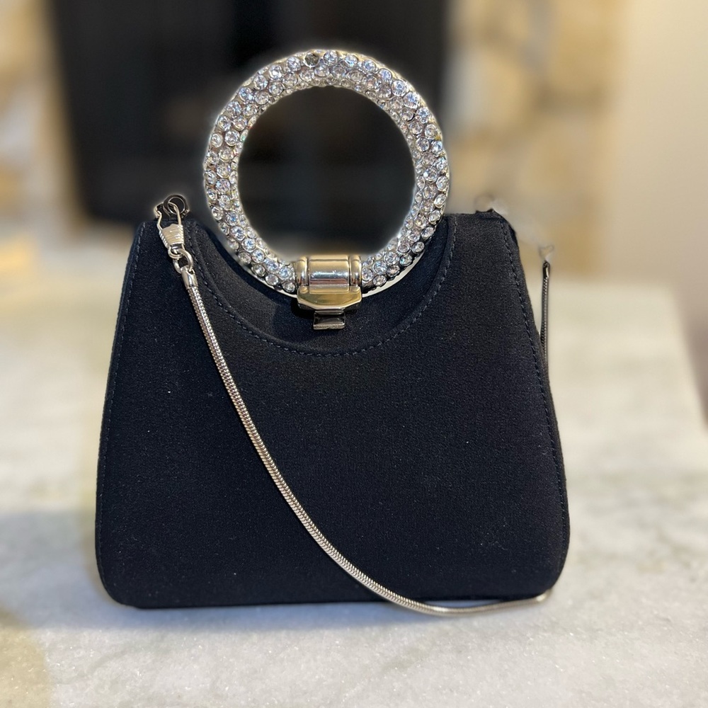 Stuart Weitzman Black Mini Evening Bag with Silver Accents - Picture 2 of 9